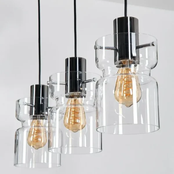 hofstein Hasvik Suspension, Suspension Chrome, Noir, 3 lumières* Lampes En Verre