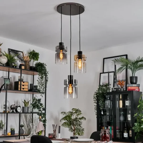 hofstein Hasvik Suspension, Suspension Chrome, Noir, 3 lumières* Lampes Modernes