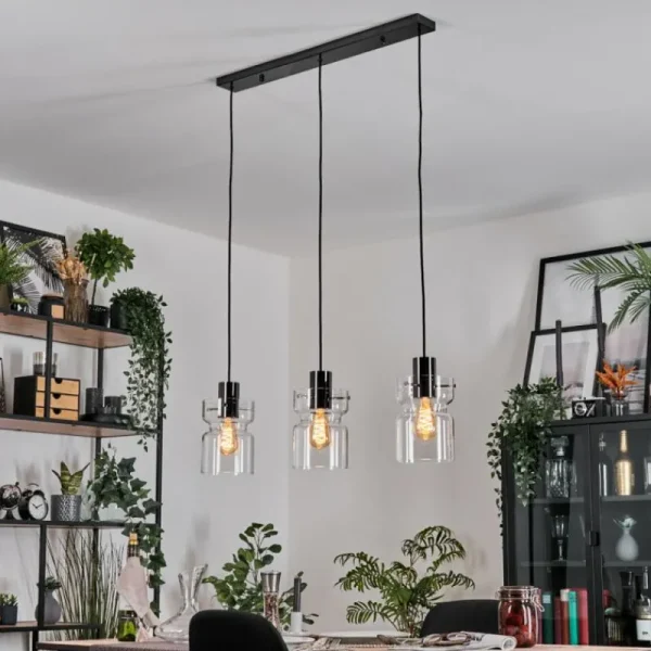hofstein Hasvik Suspension, Suspension Chrome, Noir, 3 lumières* Lampes En Verre