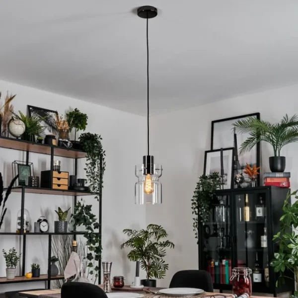 hofstein Hasvik Suspension, Suspension Chrome, Noir, 1 lumière* Lampes En Verre