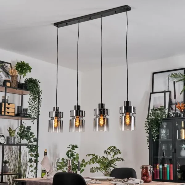 hofstein Hasvik Suspension, Suspension Chrome, Fumé, 4 lumières* Lampes Modernes