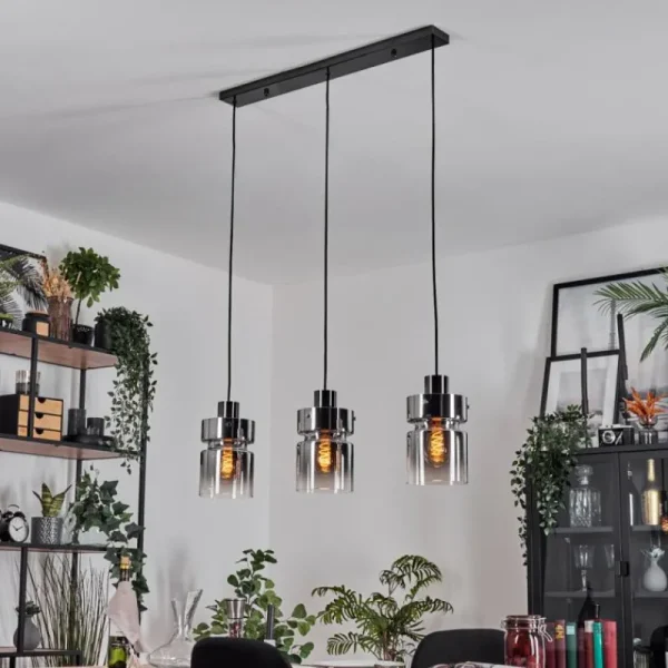 hofstein Hasvik Suspension, Suspension Chrome, Noir, 3 lumières* Lampes Modernes