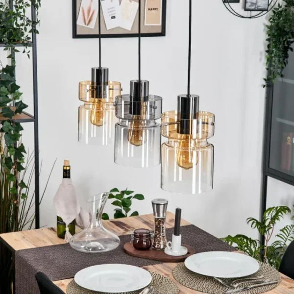 hofstein Hasvik Suspension, Suspension Chrome, Noir, 3 lumières* Lampes Modernes