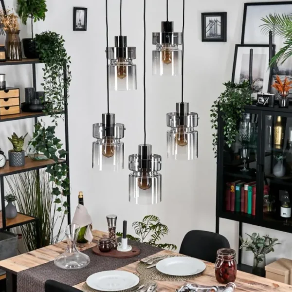hofstein Hasvik Suspension, Suspension Chrome, Noir, 5 lumières* Lampes Modernes