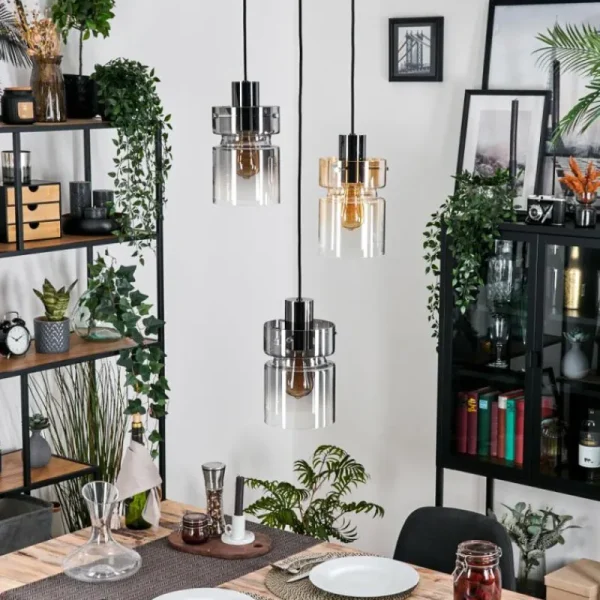 hofstein Hasvik Suspension, Suspension Chrome, Noir, 3 lumières* Lampes Modernes