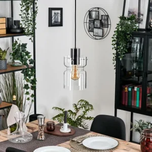 hofstein Hasvik Suspension, Suspension Chrome, Noir, 1 lumière* Lampes En Verre