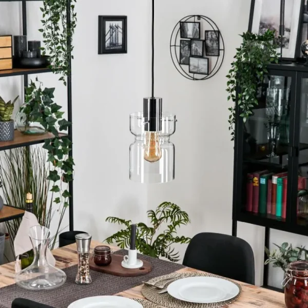 hofstein Hasvik Suspension, Suspension Chrome, Noir, 1 lumière* Lampes En Verre