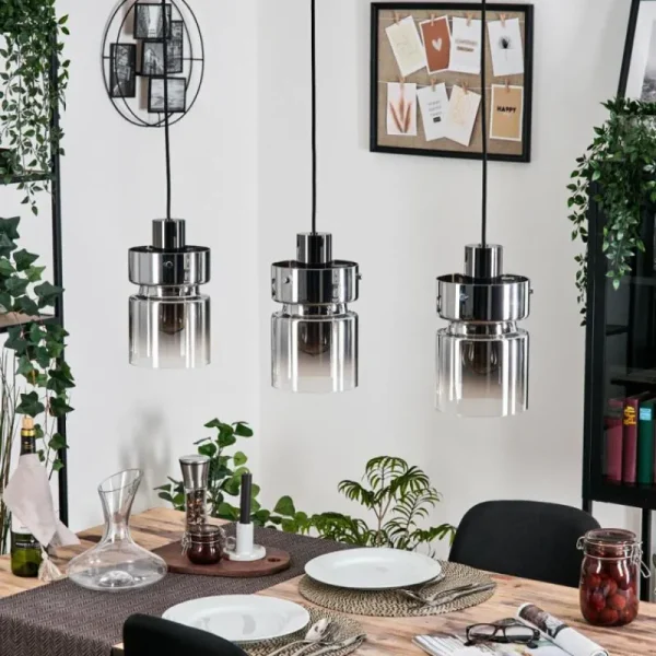 hofstein Hasvik Suspension, Suspension Chrome, Noir, 3 lumières* Lampes Modernes