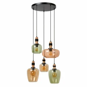 Luminaires Lucide ILONA Suspension Noir, 5 lumières* Lampes En Verre