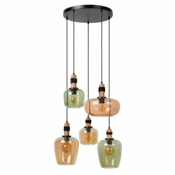 Luminaires Lucide ILONA Suspension Noir, 5 lumières* Lampes En Verre
