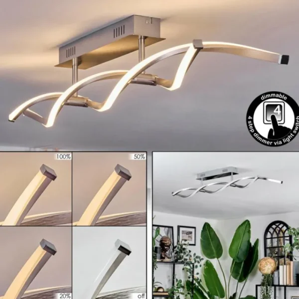 hofstein Imatro Plafonnier LED Nickel mat, Argenté, 2 lumières* Lampes Modernes
