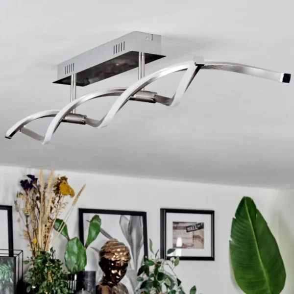 hofstein Imatro Plafonnier LED Nickel mat, Argenté, 2 lumières* Lampes Modernes