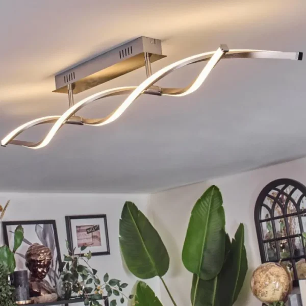 hofstein Imatro Plafonnier LED Nickel mat, Argenté, 2 lumières* Lampes Modernes