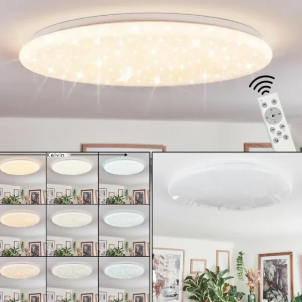 hofstein Junor Plafonnier LED Blanc, 1 lumière, Télécommandes* Lampes Modernes