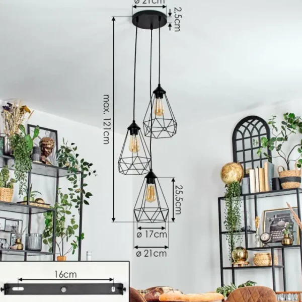 hofstein Kigali Suspension, Suspension Noir, 3 lumières* Lampes Modernes