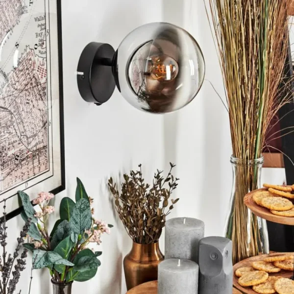 hofstein Koyoto Boule lumineuse, Applique murale, Spot mural Chrome, Clair, Fumé, 1 lumière* Lampes Modernes