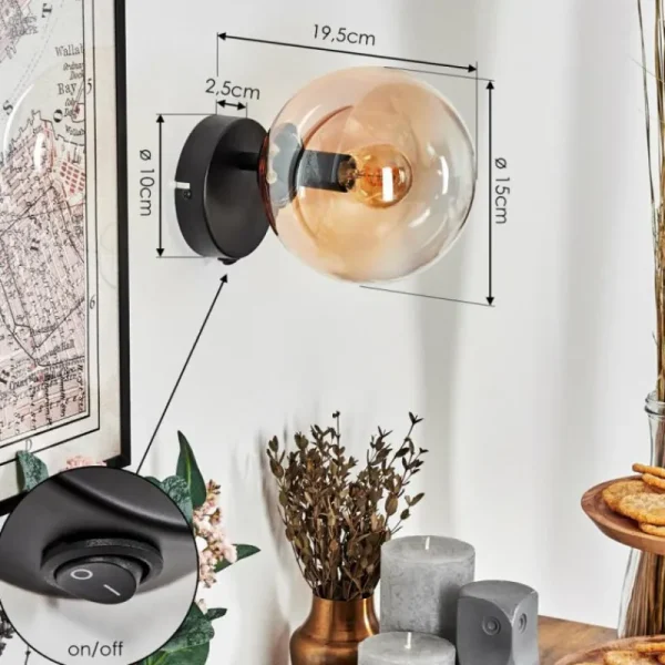 hofstein Koyoto Boule lumineuse, Applique murale, Spot mural Ambre, Clair, 1 lumière* Lampes En Verre