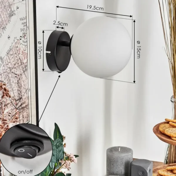 hofstein Koyoto Boule lumineuse, Applique murale, Spot mural Blanc, 1 lumière* Lampes En Verre