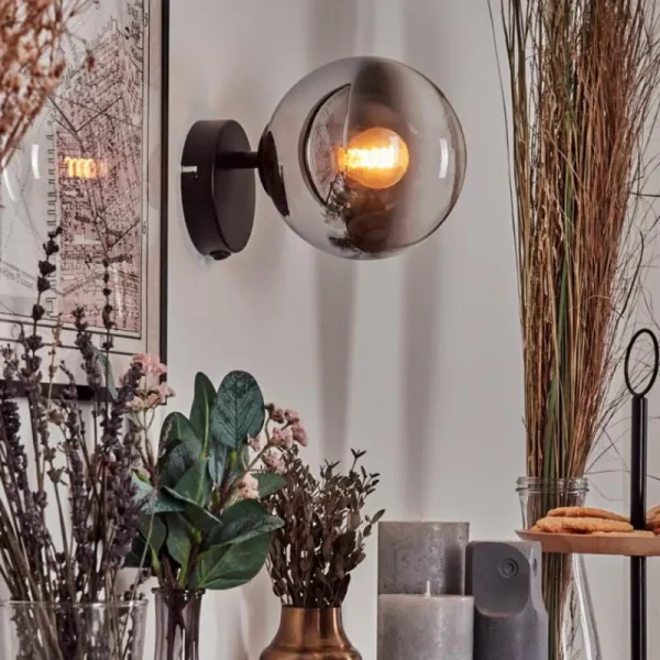hofstein Koyoto Boule lumineuse, Applique murale, Spot mural Chrome, Clair, Fumé, 1 lumière* Lampes Modernes