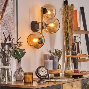 hofstein Koyoto Boule lumineuse, Applique murale Or, Noir, 3 lumières* Lampes En Verre