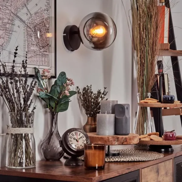 hofstein Koyoto Boule lumineuse, Applique murale, Spot mural Chrome, Clair, Fumé, 1 lumière* Lampes Modernes
