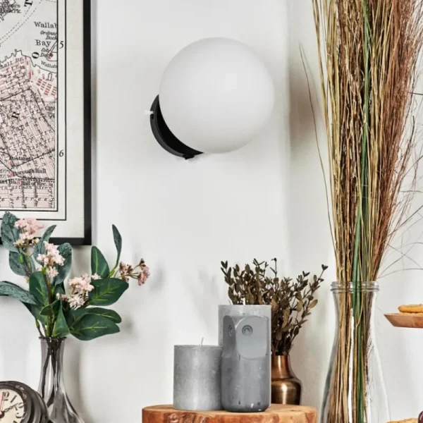 hofstein Koyoto Boule lumineuse, Applique murale, Spot mural Blanc, 1 lumière* Lampes En Verre