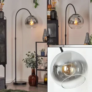 hofstein Koyoto Boule lumineuse, Lampadaire Chrome, Clair, Fumé, 1 lumière* Lampes Modernes