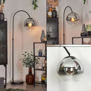 hofstein Koyoto Boule lumineuse, Lampadaire Chrome, Clair, Fumé, 1 lumière* Lampes Modernes