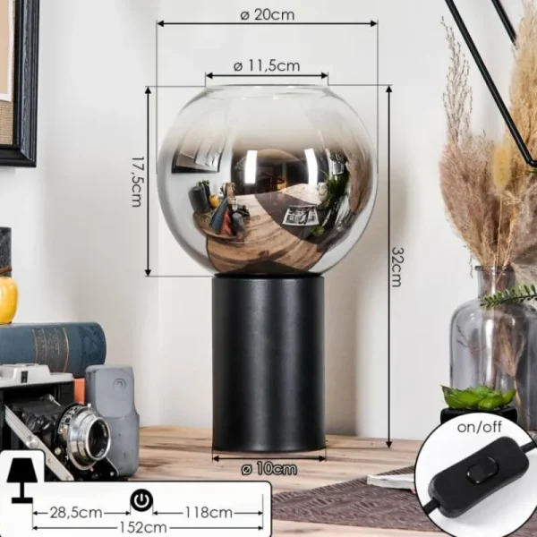 hofstein Koyoto Boule lumineuse, Lampe de bureau, Lampe à poser Chrome, Clair, Fumé, 1 lumière* Lampes Modernes