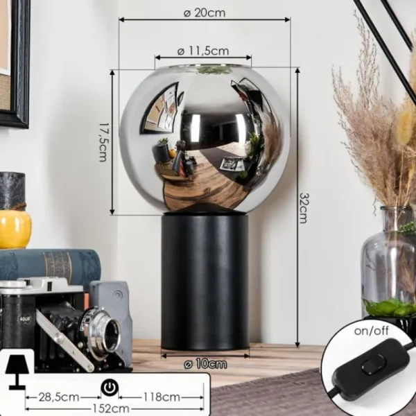 hofstein Koyoto Boule lumineuse, Lampe de bureau, Lampe à poser Chrome, Fumé, 1 lumière* Lampes Modernes