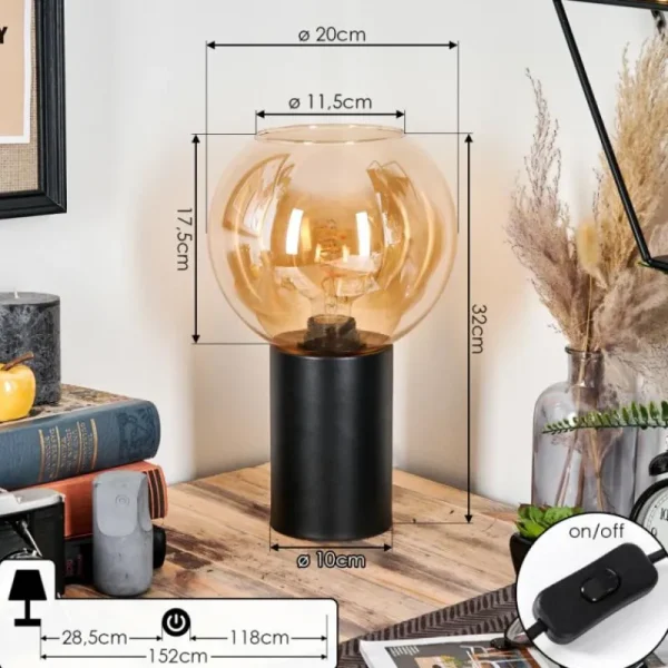 hofstein Koyoto Boule lumineuse, Lampe de bureau, Lampe à poser Ambre, 1 lumière* Lampes En Verre