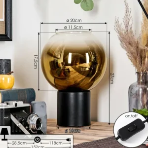 hofstein Koyoto Boule lumineuse, Lampe de bureau, Lampe à poser 20 cm Or, Clair, 1 lumière* Lampes En Verre