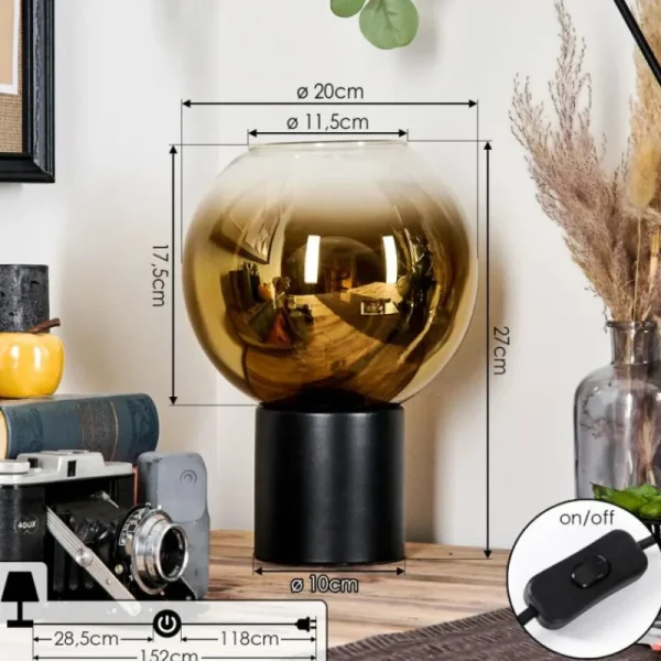 hofstein Koyoto Boule lumineuse, Lampe de bureau, Lampe à poser 20 cm Or, Clair, 1 lumière* Lampes En Verre