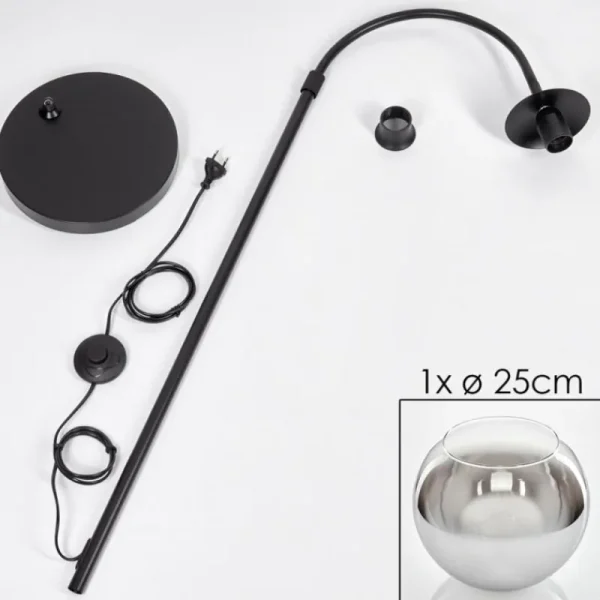hofstein Koyoto Boule lumineuse, Lampadaire Chrome, Clair, Fumé, 1 lumière* Lampes Modernes