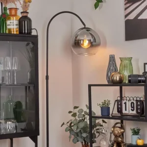 hofstein Koyoto Boule lumineuse, Lampadaire Chrome, Clair, Fumé, 1 lumière* Lampes Modernes