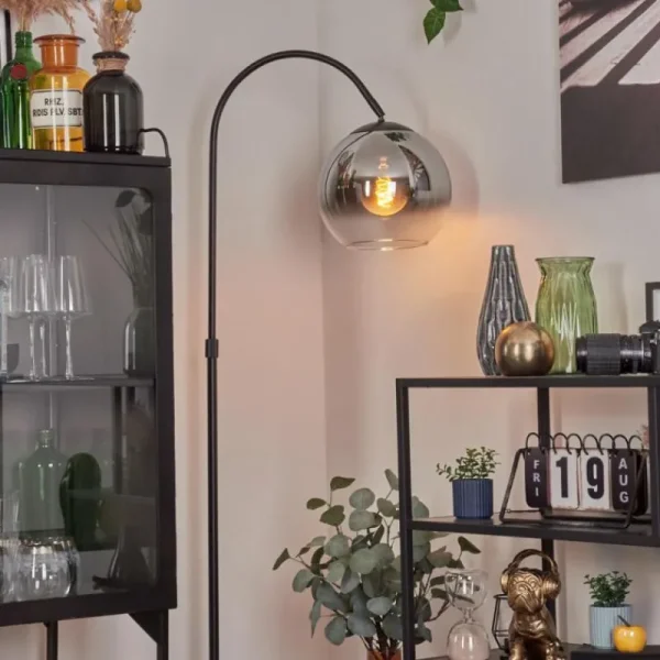 hofstein Koyoto Boule lumineuse, Lampadaire Chrome, Clair, Fumé, 1 lumière* Lampes Modernes
