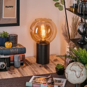 hofstein Koyoto Boule lumineuse, Lampe de bureau, Lampe à poser Ambre, 1 lumière* Lampes En Verre
