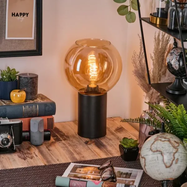 hofstein Koyoto Boule lumineuse, Lampe de bureau, Lampe à poser Ambre, 1 lumière* Lampes En Verre