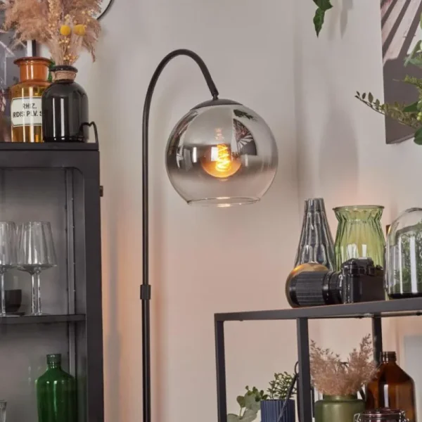 hofstein Koyoto Boule lumineuse, Lampadaire Chrome, Clair, Fumé, 1 lumière* Lampes Modernes