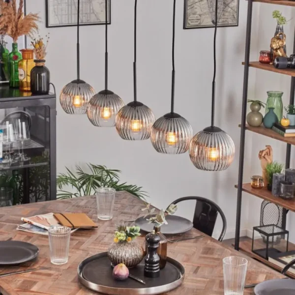 hofstein Koyoto Boule lumineuse, Suspension Noir, 5 lumières* Lampes Modernes