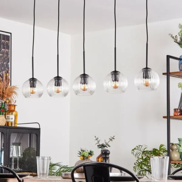 hofstein Koyoto Boule lumineuse, Suspension Noir, 5 lumières* Lampes Modernes