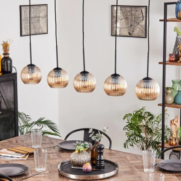 hofstein Koyoto Boule lumineuse, Suspension Noir, 5 lumières* Lampes Modernes