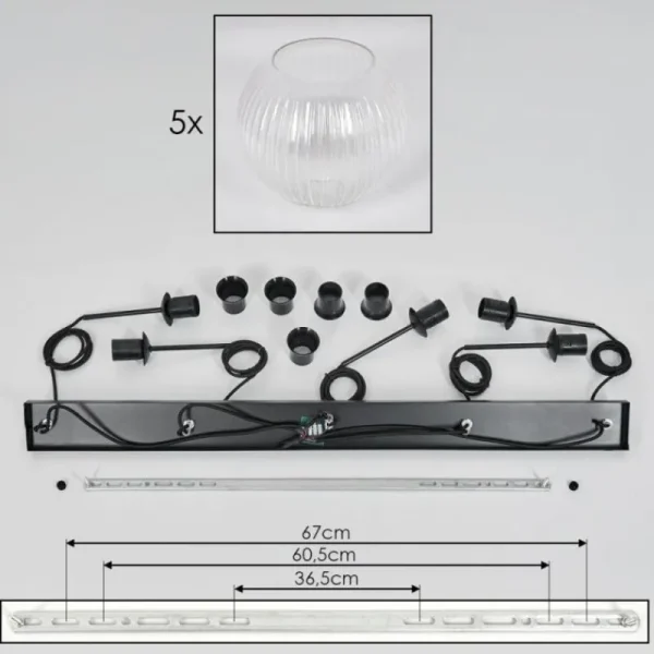 hofstein Koyoto Boule lumineuse, Suspension Noir, 5 lumières* Lampes Modernes