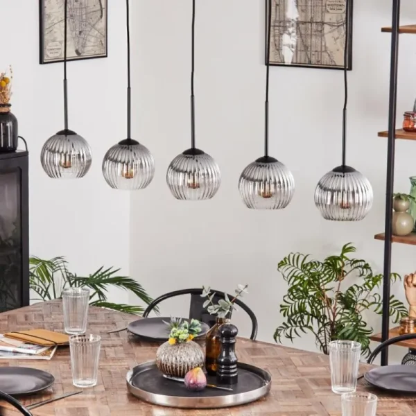 hofstein Koyoto Boule lumineuse, Suspension Noir, 5 lumières* Lampes Modernes