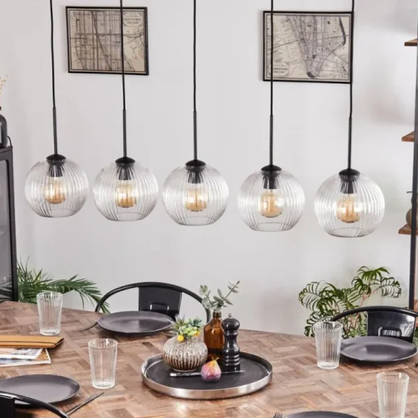 hofstein Koyoto Boule lumineuse, Suspension Noir, 5 lumières* Lampes Modernes