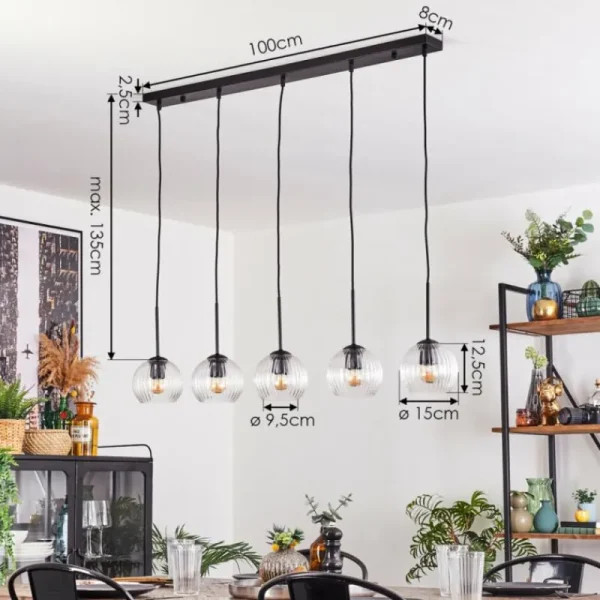 hofstein Koyoto Boule lumineuse, Suspension Noir, 5 lumières* Lampes Modernes