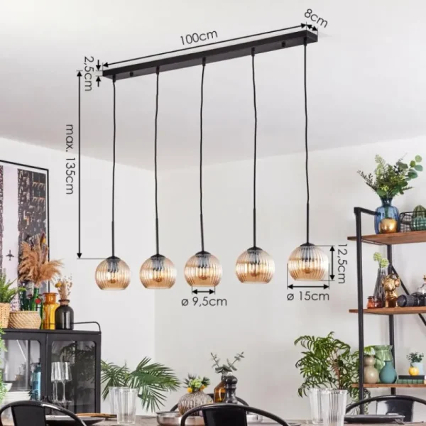 hofstein Koyoto Boule lumineuse, Suspension Noir, 5 lumières* Lampes Modernes