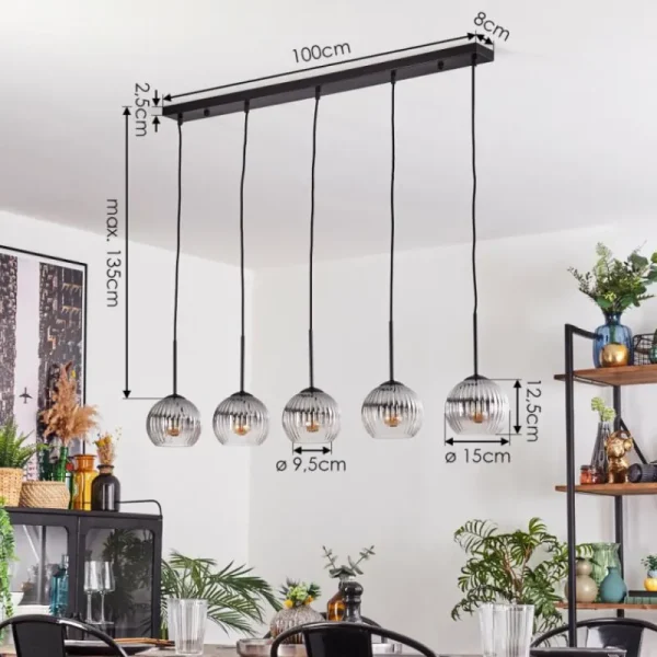hofstein Koyoto Boule lumineuse, Suspension Noir, 5 lumières* Lampes Modernes