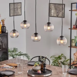 hofstein Koyoto Boule lumineuse, Suspension Noir, 5 lumières* Lampes Modernes