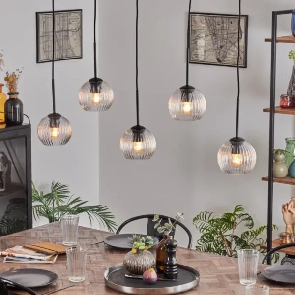 hofstein Koyoto Boule lumineuse, Suspension Noir, 5 lumières* Lampes Modernes